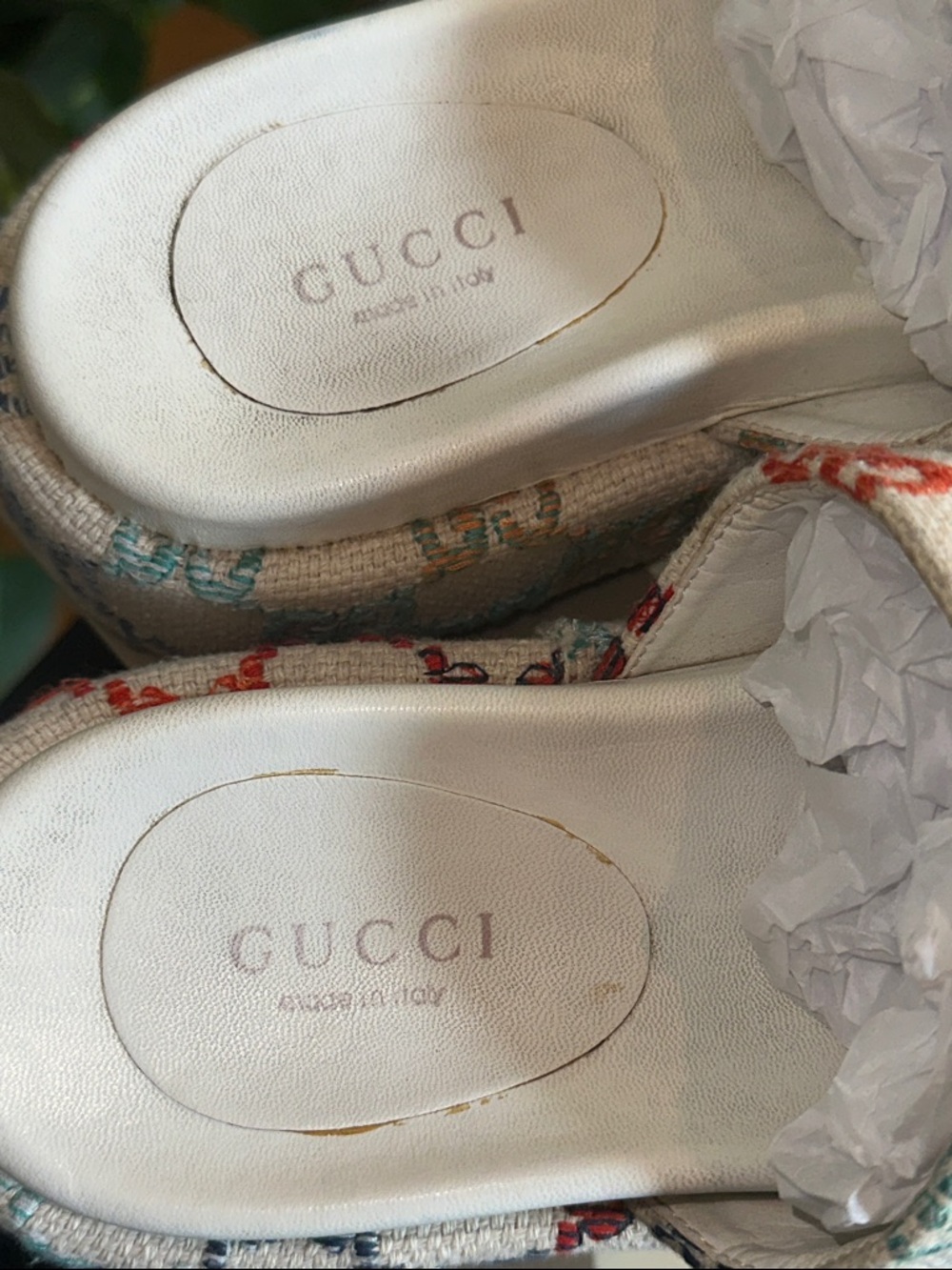 Gucci Multicolor GG Canvas Platform Slides - Ivory Base size 9 used condition 🩵 - Picture 4 of 16